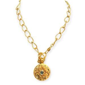 Brighton Gold Tone Saturn Reversible Pendant Necklace‎ Blue Stone & Rhinestones